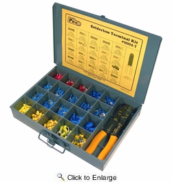  482 Piece Assorted Solderless Electrical Terminal Kit w/Crimping Tool in Metal Kit Drawer