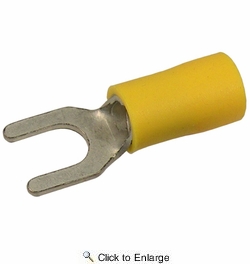 12-10 AWG(Yellow) Flared Vinyl Insulated #6 Spade Terminals 100 PIECES