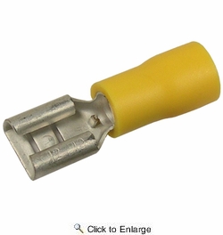 12-10 AWG(Yellow) Flared Vinyl Insulated 0.250 Tab Female Quick Connect Receptacle Terminal 100 PIECES