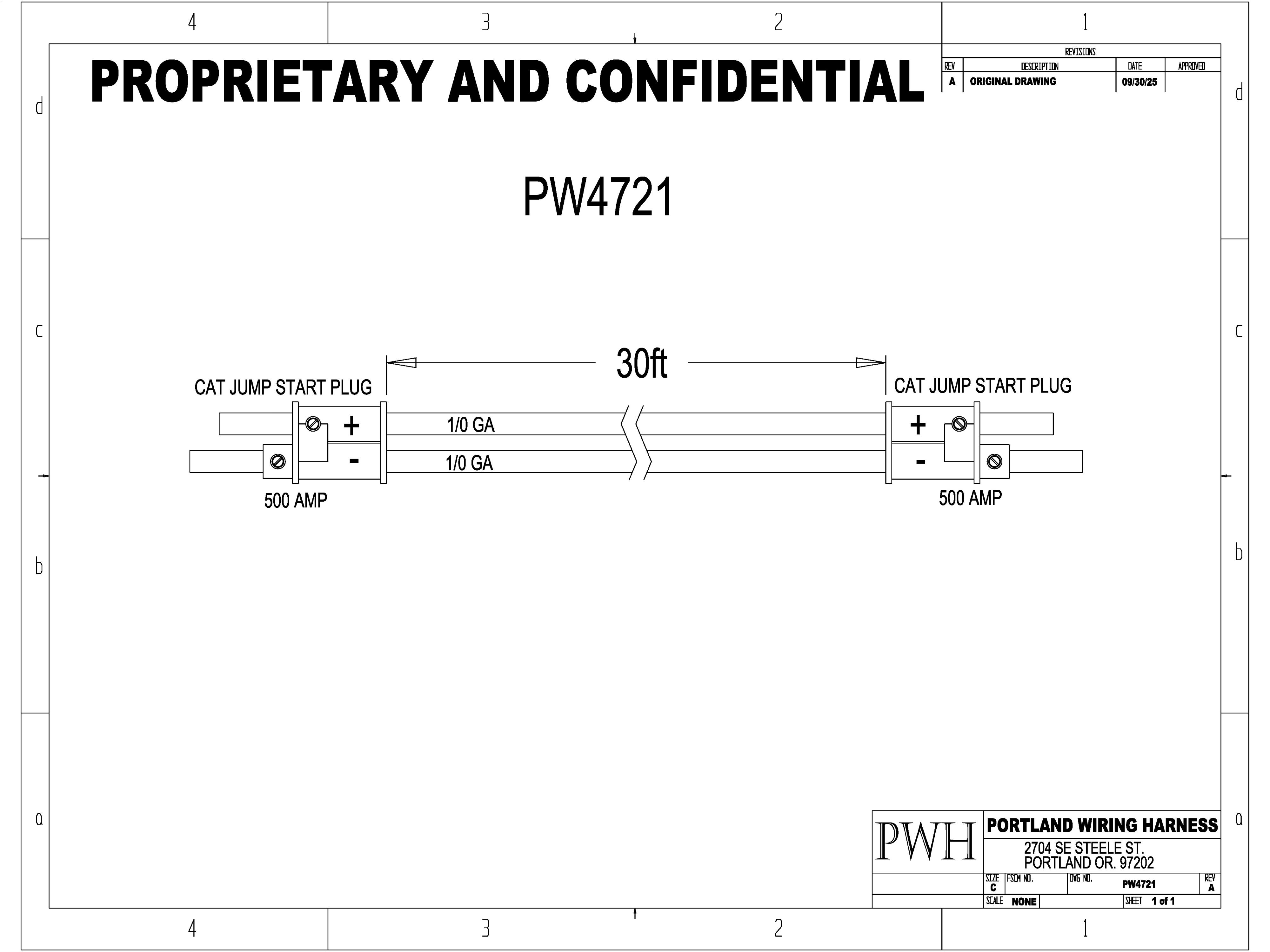 Jumper Cable - CAT to CAT - 1/0 guage - 30' long - KW100R1
