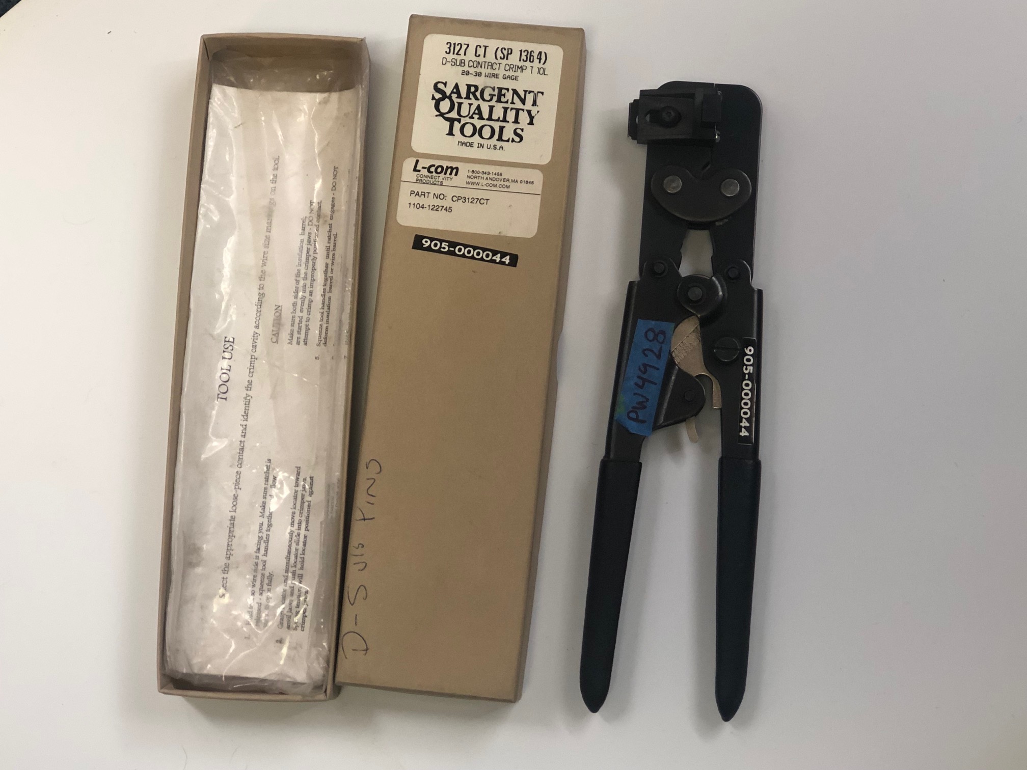 L-com Crimp hand tool - 3127 CT(SP1364) D-Sub contact crimp tool.