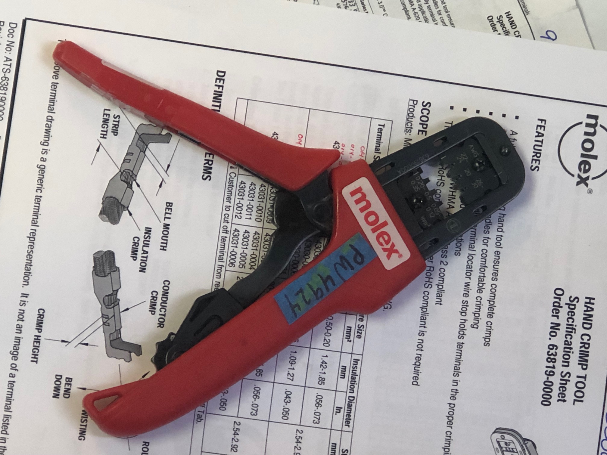 Crimp hand tool Molex - like new with documents.